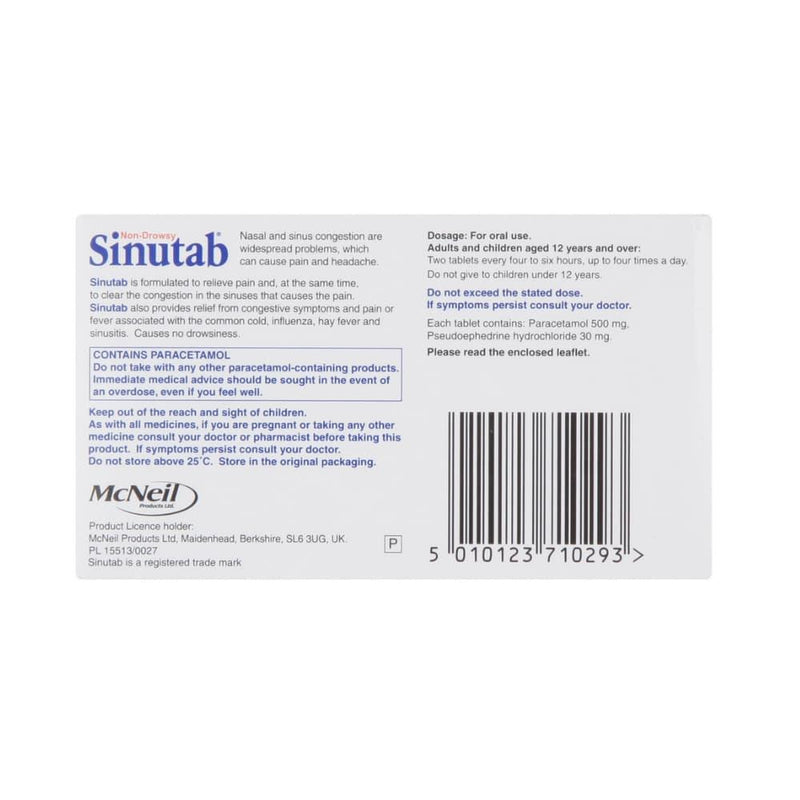 Sinutab Non-Drowsy Tablets (15 Pack) | Sinus Congestion & Pain Relief ...
