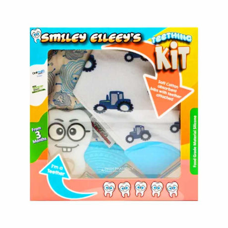 Smiley Eileey's Teething Kit - Blue Tractor – a soothing teether to ease teething discomfort
