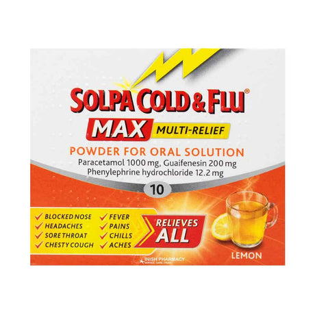 Solpa Cold & Flu Max Multi-Relief Lemon Sachets 10 Pack – relieves cold and flu symptoms