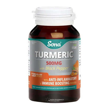 Sona Turmeric with Black Pepper 500mg 120 Capsules – turmeric with curcumin for natural anti-inflammatory support