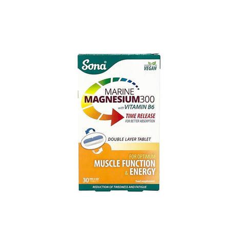 Sona Magnesium 300mg with Vitamin B6 30 Tablets – vitamin B for energy and nervous system support
