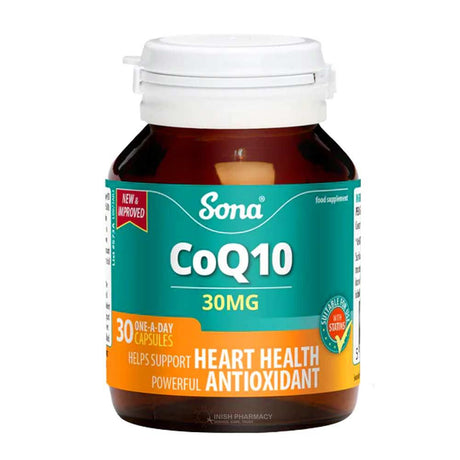 Sona CoQ10 30mg 30 Capsules – CoQ10 to support heart health and cellular energy