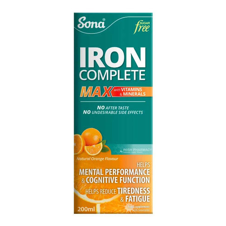 Sona Iron Complete Max Orange Flavour 200ml – iron to support healthy red blood cell formation