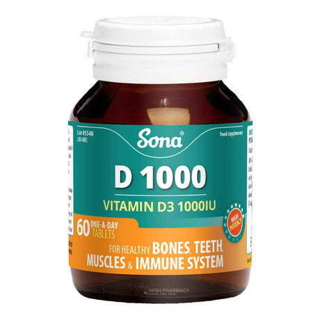 Sona D 1000 Vitamin D3 1000IU 60 Tablets – vitamin D3 to support bones, muscles and immunity