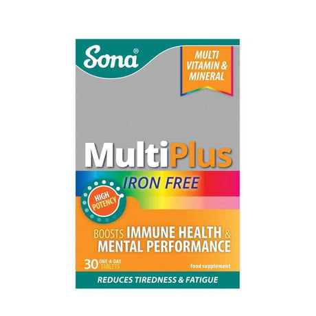 Sona Multiplus Iron Free Multivitamins 30 Tablets – iron to support healthy red blood cell formation