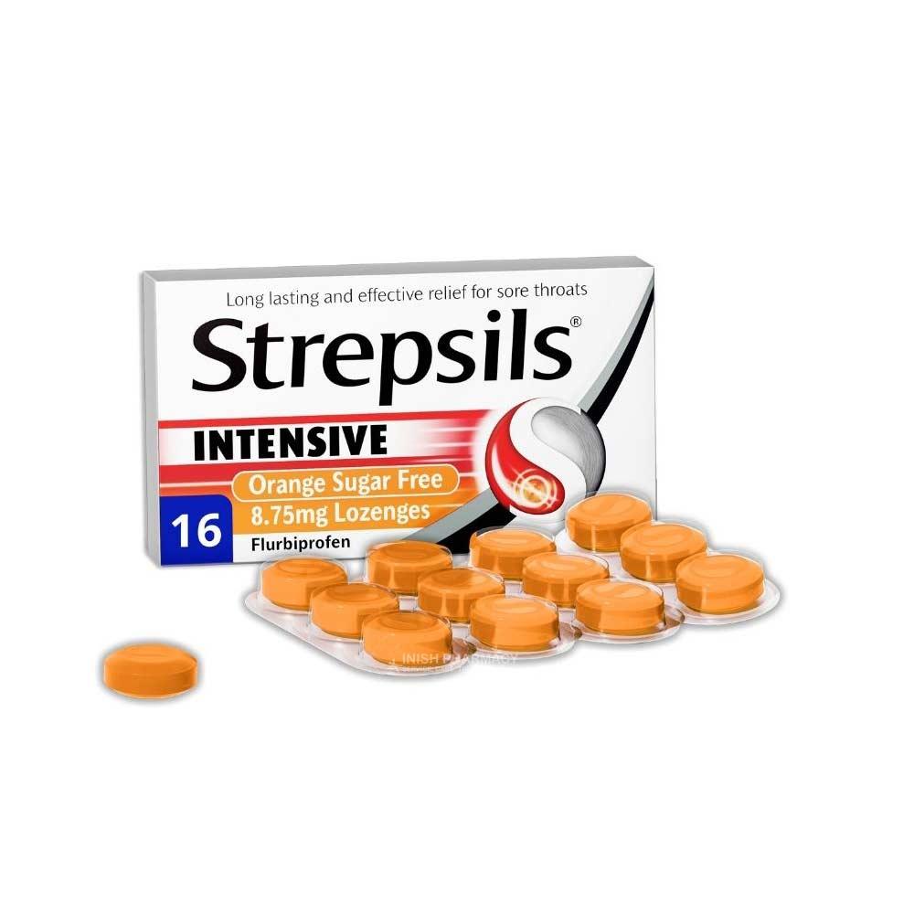 Strepsils Intensive Orange Flurbiprofen Sugar Free Lozenges 16 Pack