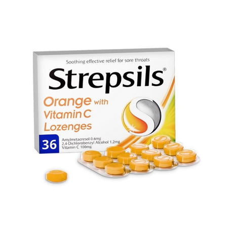 Strepsils Orange with Vitamin C Lozenges 36 Pack – for sore throat