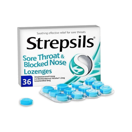 Strepsils Sore Throat & Blocked Nose Lozenges 36 Pack – soothes and relieves a painful sore throat