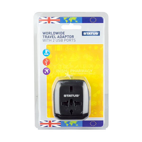 Status Worldwide Travel Adaptor with 2 USB Ports 8 Amp 100 - 240V