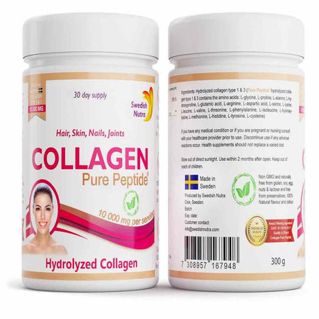 Swedish Nutra Collagen Pure Peptide 10000mg Powder 300g – collagen for skin elasticity and joint support