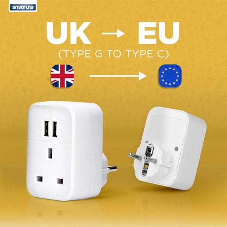 Status European Travel Adaptor With 2 x USB