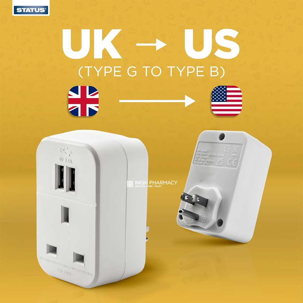 Status Intercontinental Travel Adaptor With 2 x USB