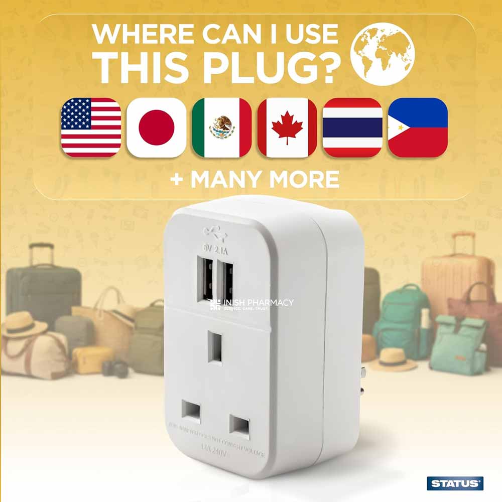 Status Intercontinental Travel Adaptor With 2 x USB