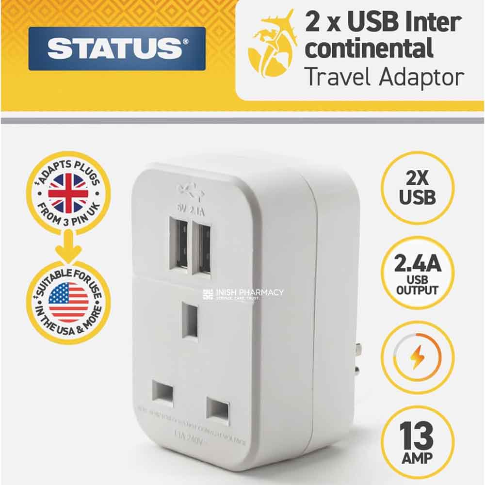 Status Intercontinental Travel Adaptor With 2 x USB