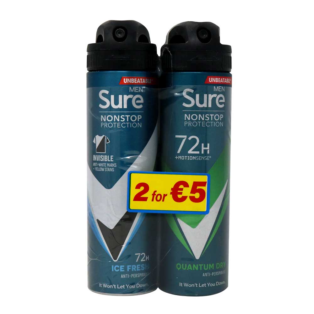 Sure Men Motion Sense Quantum Dry 48H AP Twin Pack 150ml