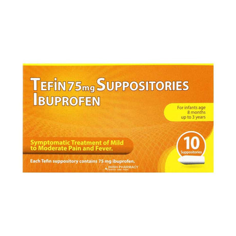 Tefin 75mg Ibuprofen Suppositories 10 Pack – a trusted essential for mother and baby care