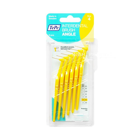 TePe Yellow Interdental Angled Brush 0.7mm 6 Pieces – cleans between teeth for healthy gums
