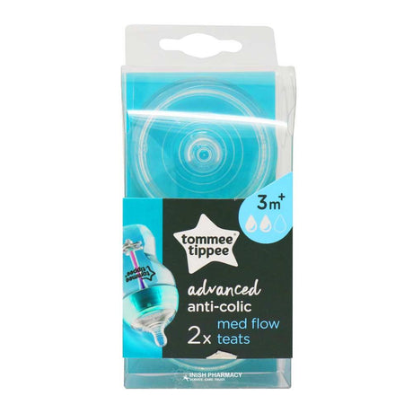 Tommee Tippee Advanced Anti-Colic Medium Flow Teats 2 Pack – a soft, natural-feel teat for easy bottle feeding