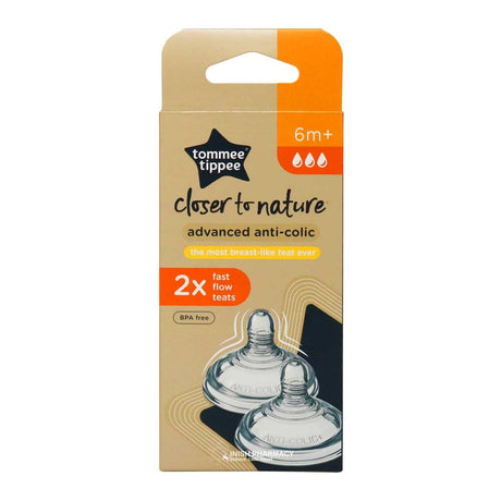 Tommee Tippee Advanced Anti-Colic Fast Flow Teats 2 Pack – a soft, natural-feel teat for easy bottle feeding