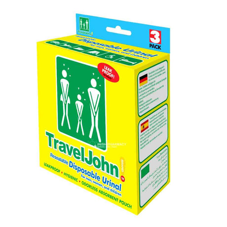 TravelJohn Resealable Disposable Urinal 3 Pack – provides discreet, secure incontinence protection