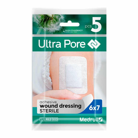 Medrull Ultra Pore Adhesive Wound Dressing 6x7 cm 5 pack – cleans and protects wounds