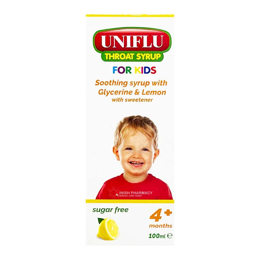 Uniflu Glycerine & Lemon Throat Syrup For Kids 4 Months+ 100ml