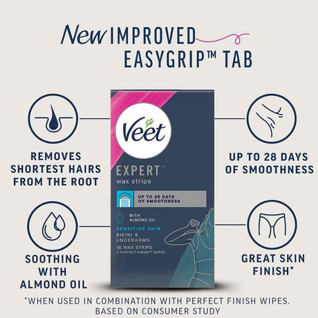 Veet Expert Bikini and Underm Wax Strips For Sensitive Skin 16 Pack