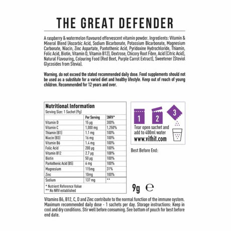 Vit-Hit The Great Defender Effervescent Raspberry & Watermelon 14 Sachets