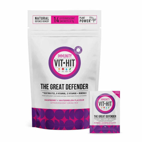 Vit-Hit The Great Defender Effervescent Raspberry & Watermelon 14 Sachets – vitamins and minerals to support energy and