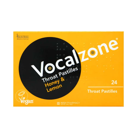 Vocalzone Throat Pastilles For Dry Or Irritated Throat Honey and Lemon 24 Pack – for sore throat