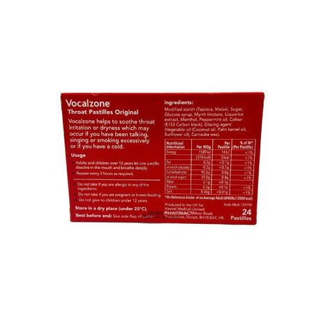 Vocalzone Throat Pastilles For Dry Or Irritated Throat 24 Pack