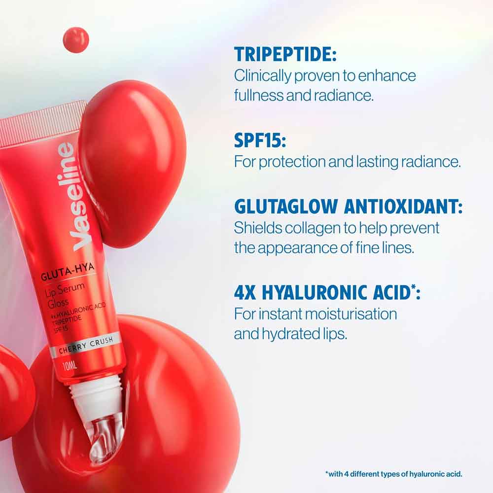Vaseline GLUTA-HYA Serum Gloss Tinted Lip Care Cherry Crush 10ml