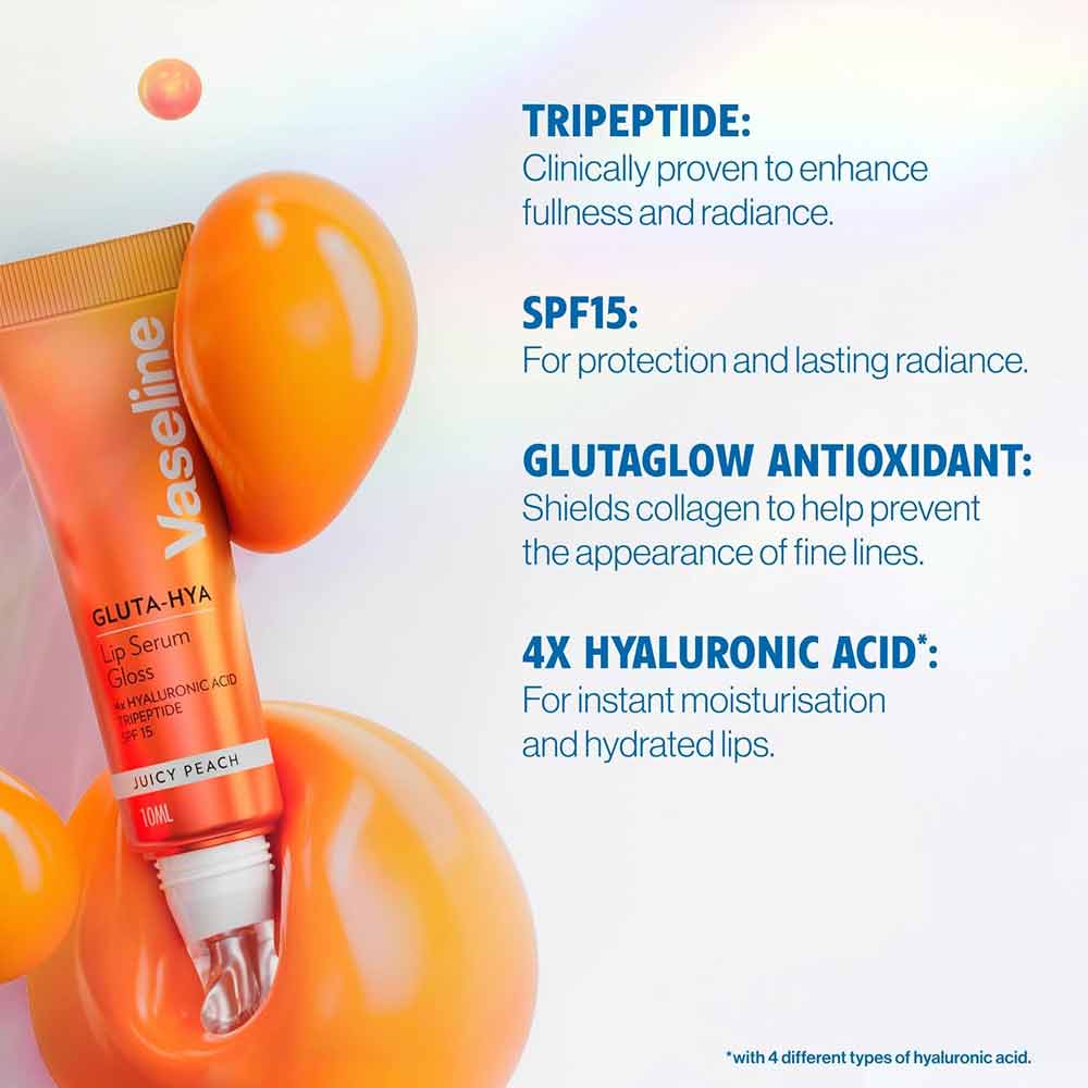 Vaseline GLUTA-HYA Serum Gloss Tinted Lip Care Juicy Peach 10ml