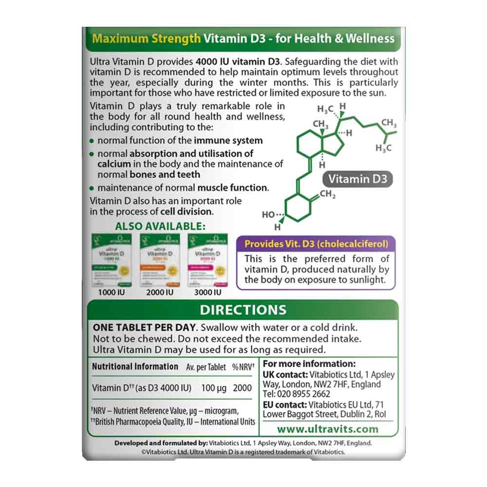 Vitabiotics Ultra Vitamin D3 4000iu MaxImum Strength 96 Pack