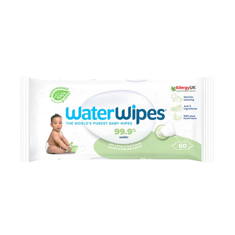 WaterWipes Sensitive Biodegradable Baby & Toddler Wipes 60 Pack – a gentle, skin-safe essential for baby care