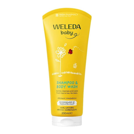 Weleda Baby Calendula Shampoo & Body Wash 200ml – a soap-free wash gentle enough for newborn skin