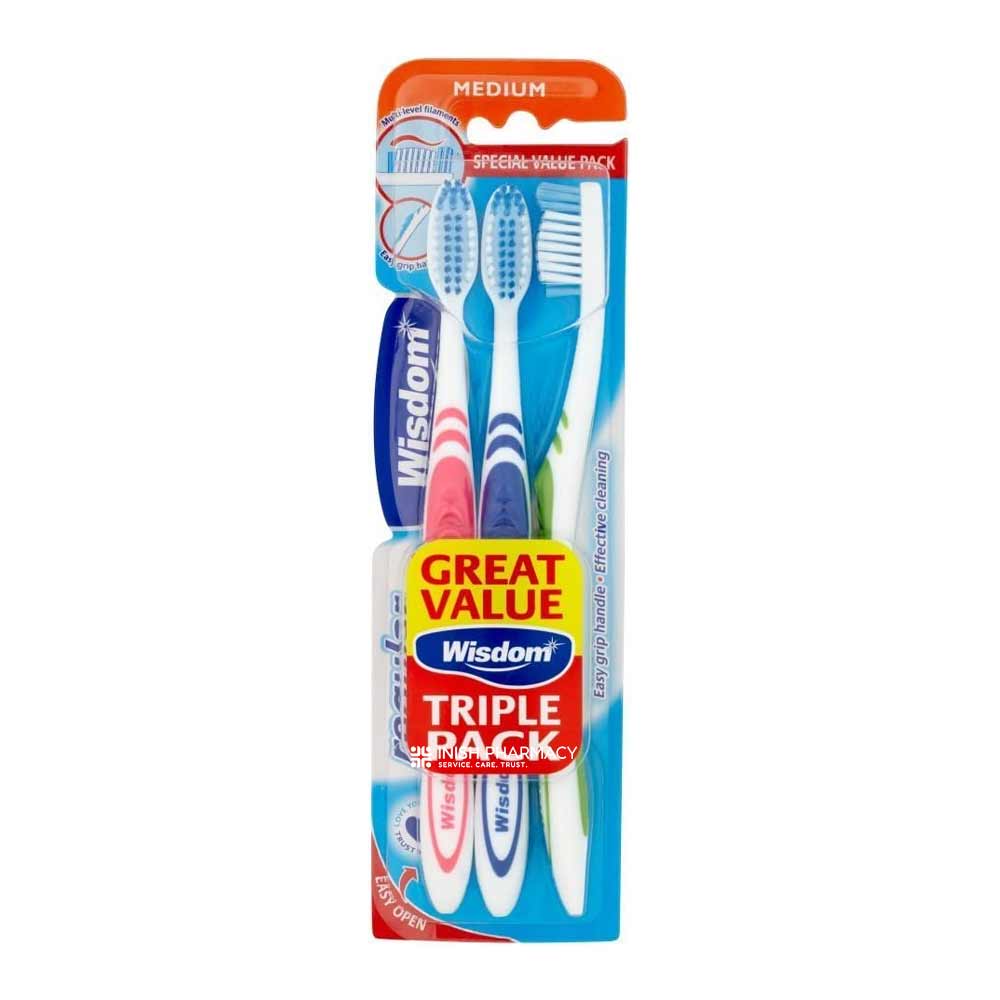 Wisdom Regular Plus Medium Toothbrush Triple Pack – for effective daily oral hygiene