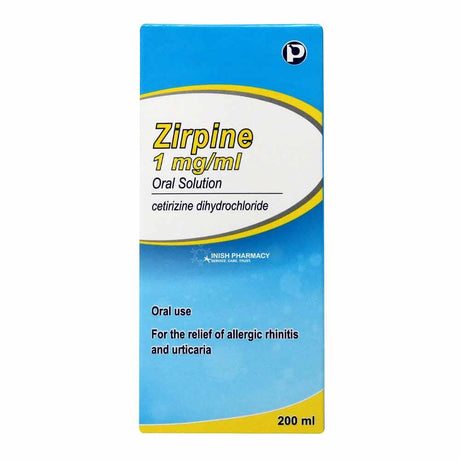 Zirpine 1mg/ml Cetirizine Oral Solution 200ml – provides targeted hayfever and allergy relief