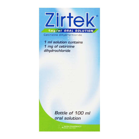 Zirtek Liquid Cetirizine 1mg/ml Oral Solution 100ml – provides targeted hayfever and allergy relief