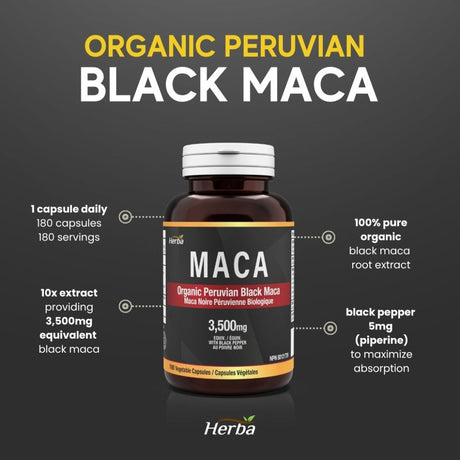 Herba Organic Peruvian Black Maca Capsules 180 Pack