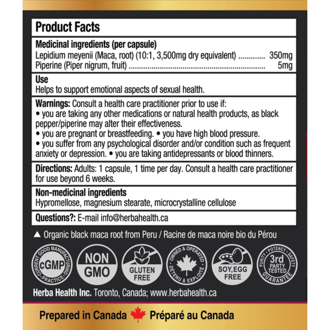Herba Organic Peruvian Black Maca Capsules 180 Pack