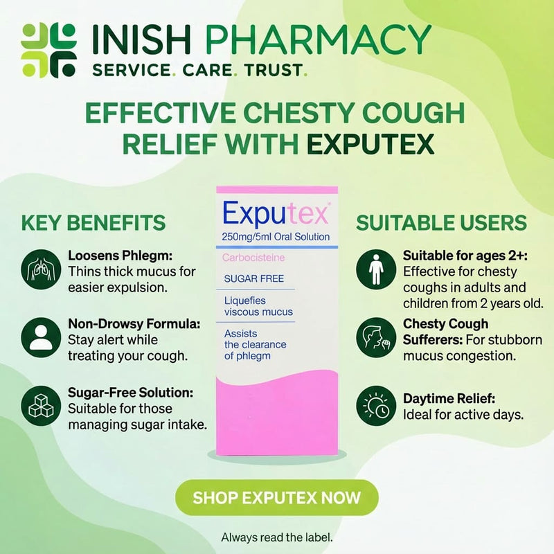 Exputex Cough Syrup | Relief for Chesty Coughs & Phlegm | Inish Pharmacy